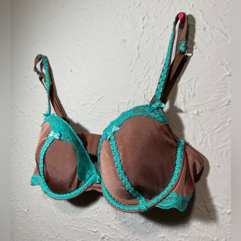 🤎Brown Bra With Turquoise Bows🎀